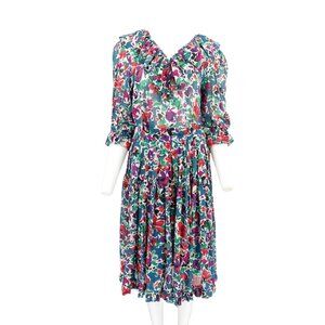 Vintage 1980s Yves Saint Laurent Floral Cotton Tiered Midi Skirt Set